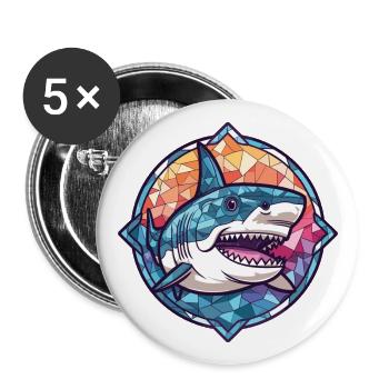 Shark Colorful Watercolor Animal Pet Illustration - Buttons large 2.2''/56 mm (5-pack) - white - Front