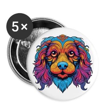 Bunter Hund Buntes Aquarell Tier Cartoon - Buttons groß 56 mm (5er Pack) - Weiß - Vorne