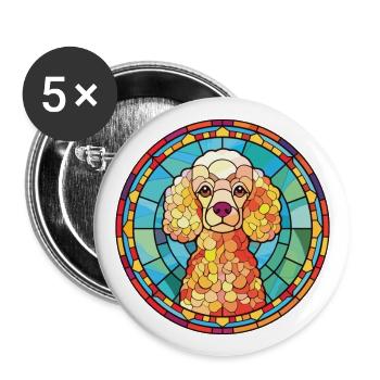 Caniche Chien Aquarelle Colorée Animal Illustration - Lot de 5 grands badges (56 mm) - blanc - Devant