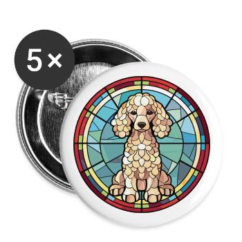 Caniche Chien Aquarelle Colorée Animal Illustration - Lot de 5 grands badges (56 mm) - blanc - Devant