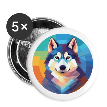 Husky Dog Aquarelle Colorée Animal Illustration - Lot de 5 grands badges (56 mm) - blanc - Devant