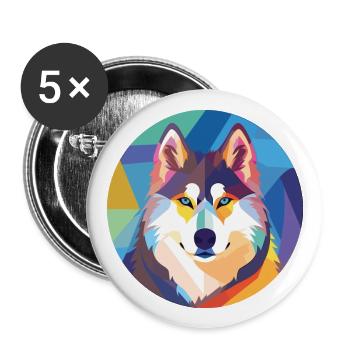 Husky Dog Aquarelle Colorée Animal Illustration - Lot de 5 grands badges (56 mm) - blanc - Devant