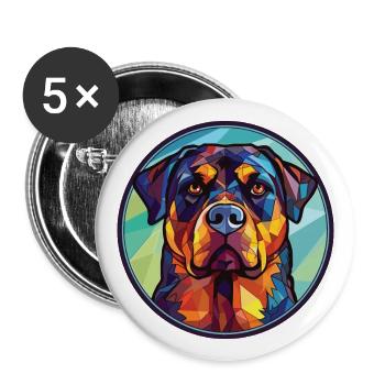 Rottweiler Chien Aquarelle Colorée Animal Cartoon - Lot de 5 grands badges (56 mm) - blanc - Devant