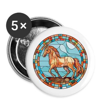 Pferd bunte Aquarell-Tier-Haustier-Illustration - Buttons groß 56 mm (5er Pack) - Weiß - Vorne