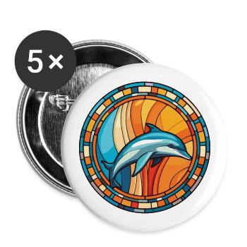 Dolphin Colorful Watercolor Animal Illustration - Buttons large 2.2''/56 mm (5-pack) - white - Front