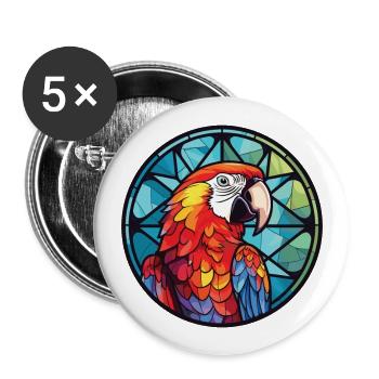 Papagei buntes Aquarell Tier Haustier Illustration - Buttons groß 56 mm (5er Pack) - Weiß - Vorne