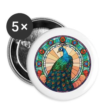Pfau Buntes Aquarell Tier Illustration - Buttons groß 56 mm (5er Pack) - Weiß - Vorne