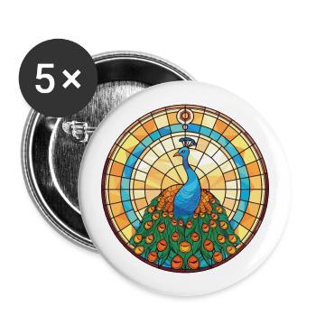 Pfau Buntes Aquarell Tier Illustration - Buttons groß 56 mm (5er Pack) - Weiß - Vorne