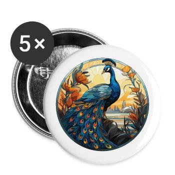 Pfau Buntes Aquarell Tier Illustration - Buttons groß 56 mm (5er Pack) - Weiß - Vorne