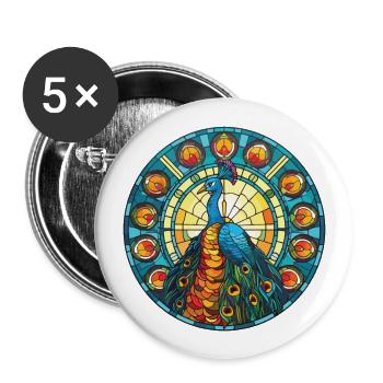 Pfau Buntes Aquarell Tier Illustration - Buttons groß 56 mm (5er Pack) - Weiß - Vorne