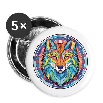 Wolf Colorful Watercolor Animal Pet Illustration - Buttons large 2.2''/56 mm (5-pack) - white - Front
