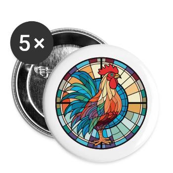 Rooster Colorful Watercolor Animal Illustration - Buttons large 2.2''/56 mm (5-pack) - white - Front