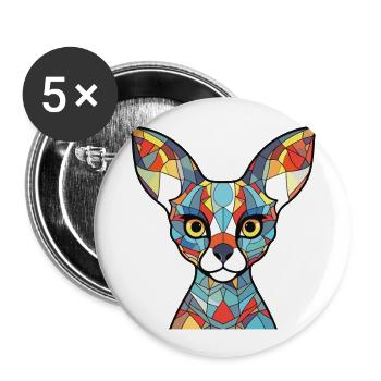 Oriental Cat Colorful Watercolor Animal Cartoon - Buttons large 2.2''/56 mm (5-pack) - white - Front