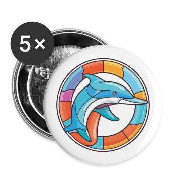 Dolphin Colorful Watercolor Animal Illustration - Buttons large 2.2''/56 mm (5-pack) - white - Front