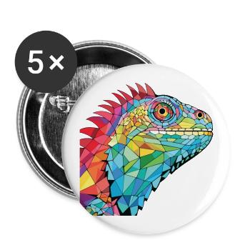 Iguana Colorful Watercolor Animal Pet Illustration - Buttons large 2.2''/56 mm (5-pack) - white - Front