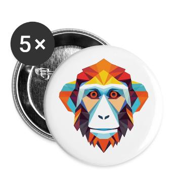 Monkey Macaque Colorful Watercolor Animal Cartoon - Buttons large 2.2''/56 mm (5-pack) - white - Front