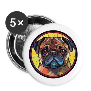 Mops buntes Aquarell Tier Haustier Illustration - Buttons groß 56 mm (5er Pack) - Weiß - Vorne