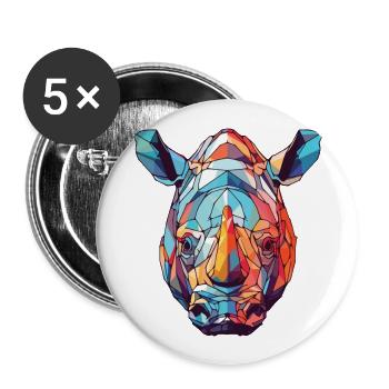 Nashorn buntes Aquarell Tier Haustier Illustration - Buttons groß 56 mm (5er Pack) - Weiß - Vorne