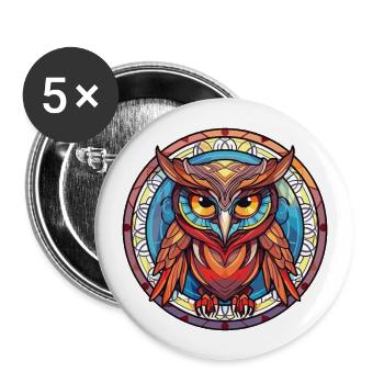 Owl Colorful Watercolor Animal Pet Illustration - Buttons large 2.2''/56 mm (5-pack) - white - Front