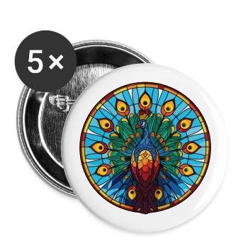 Pfau Buntes Aquarell Tier Illustration - Buttons groß 56 mm (5er Pack) - Weiß - Vorne