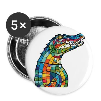 Crocodile Colorful Watercolor Animal Illustration - Buttons large 2.2''/56 mm (5-pack) - white - Front