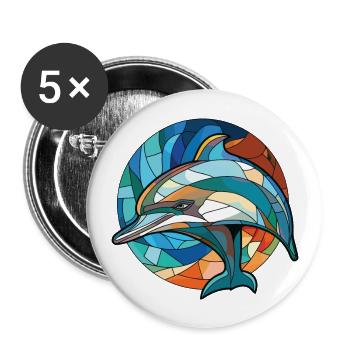 Dolphin Colorful Watercolor Animal Illustration - Buttons large 2.2''/56 mm (5-pack) - white - Front