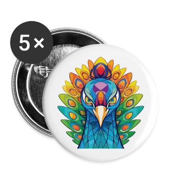 Pfau Buntes Aquarell Tier Illustration - Buttons groß 56 mm (5er Pack) - Weiß - Vorne