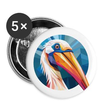 Pelikan Vogel Buntes Aquarell Tier Cartoon - Buttons groß 56 mm (5er Pack) - Weiß - Vorne