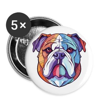 Englische Bulldogge Hund buntes Aquarelltier - Buttons groß 56 mm (5er Pack) - Weiß - Vorne