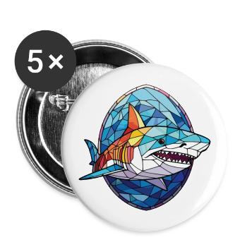 Hai buntes Aquarell Tier Haustier Illustration - Buttons groß 56 mm (5er Pack) - Weiß - Vorne