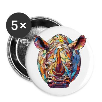 Rhinoceros Colorful Watercolor Animal Illustration - Buttons large 2.2''/56 mm (5-pack) - white - Front
