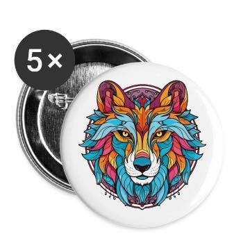 Wolf buntes Aquarell Tier Haustier Illustration - Buttons groß 56 mm (5er Pack) - Weiß - Vorne