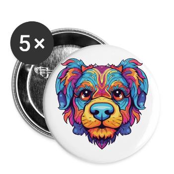 Bunter Hund Buntes Aquarell Tier Cartoon - Buttons groß 56 mm (5er Pack) - Weiß - Vorne