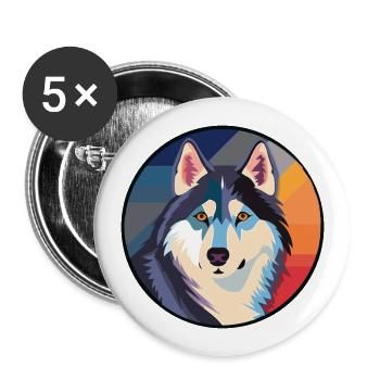 Husky Dog Aquarelle Colorée Animal Illustration - Lot de 5 grands badges (56 mm) - blanc - Devant