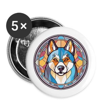 Husky Dog Aquarelle Colorée Animal Illustration - Lot de 5 grands badges (56 mm) - blanc - Devant