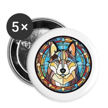 Husky Dog Aquarelle Colorée Animal Illustration - Lot de 5 grands badges (56 mm) - blanc - Devant
