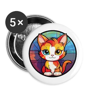 Chaton bébé chat coloré aquarelle Animal Cartoon - Lot de 5 grands badges (56 mm) - blanc - Devant