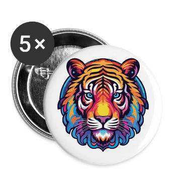 Tiger Buntes Aquarell Tier Haustier Illustration - Buttons groß 56 mm (5er Pack) - Weiß - Vorne