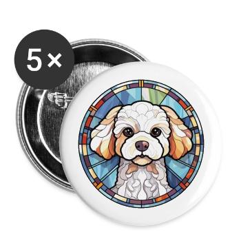Bichon frisé race de chien Illustration à l’aquarelle - Lot de 5 grands badges (56 mm) - blanc - Devant
