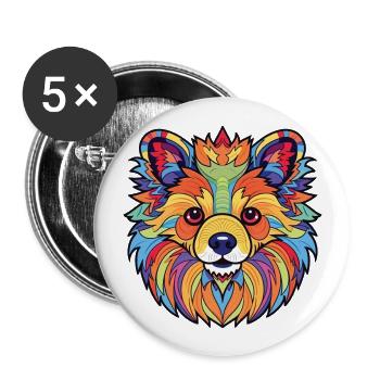Pommersche Hunderasse Aquarell Glas Illustration - Buttons groß 56 mm (5er Pack) - Weiß - Vorne