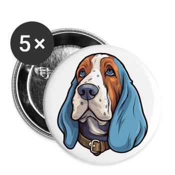 Bleu Gascogne Basset Chien Race Cartoon Kawaii Illus - Lot de 5 grands badges (56 mm) - blanc - Devant