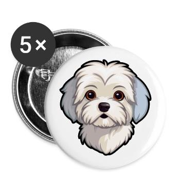Chien maltais race Cartoon Kawaii Illustration - Lot de 5 grands badges (56 mm) - blanc - Devant