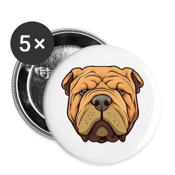 Miniature Shar Pei chien race dessin animé Kawaii Illust - Lot de 5 grands badges (56 mm) - blanc - Devant