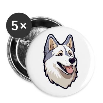 Kishu Ken Hunderasse Cartoon Kawaii Illustration - Buttons groß 56 mm (5er Pack) - Weiß - Vorne