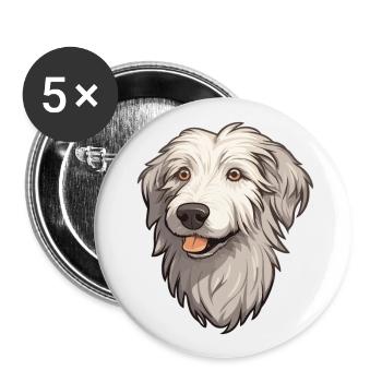 Kuchi Afghanischer Schäferhund Hunderasse Cartoon Kawaii Illu - Buttons groß 56 mm (5er Pack) - Weiß - Vorne
