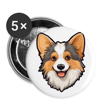 Isländischer Schäferhund Hunderasse Cartoon Kawaii Illust - Buttons groß 56 mm (5er Pack) - Weiß - Vorne