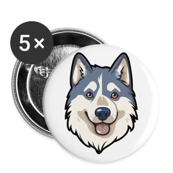 Husky chien race Cartoon Kawaii Illustration - Lot de 5 grands badges (56 mm) - blanc - Devant