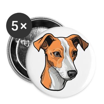 Whippet chien race dessin animé Kawaii Illustration - Lot de 5 grands badges (56 mm) - blanc - Devant