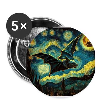 Bat, Van Gogh, Starry Night, Animal - Buttons large 2.2''/56 mm (5-pack) - white - Front