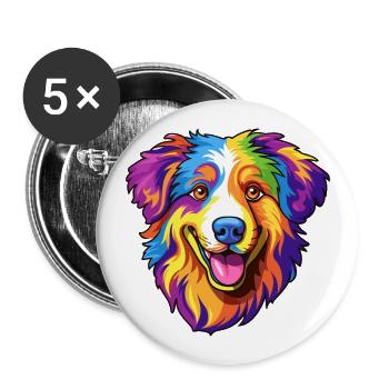 Australian Shepherd Dog Breed Cartoon Kawaii Illus - Buttons large 2.2''/56 mm (5-pack) - white - Front